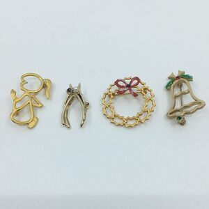 Four Vintage Holiday Christmas Brooches